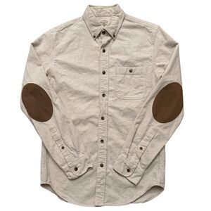 J.Crew Work Shirt Mens Size S Long Sleeve Flannel Elbow Patch Pocket Beige